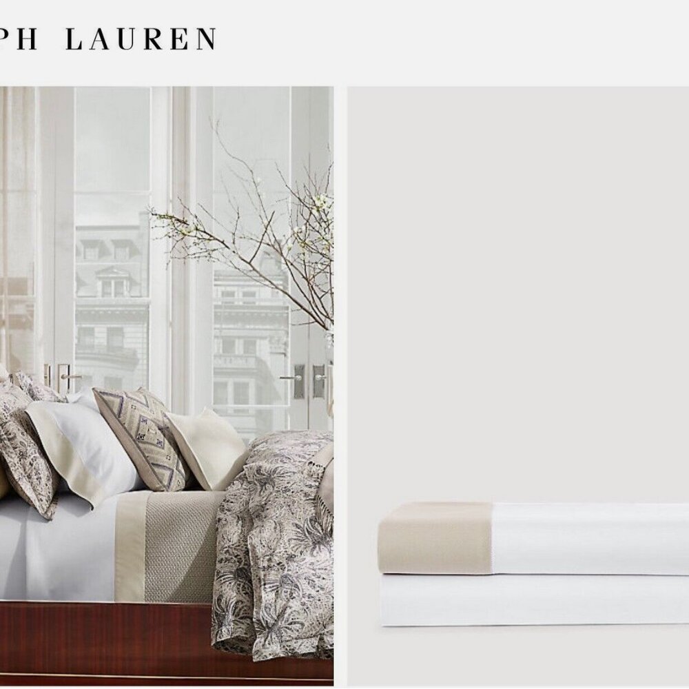 Ralph Lauren Dover Street Pique Border Sateen Ashmont Gray King Flat Sheet